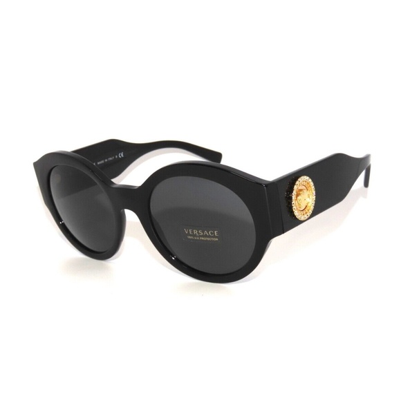 Versace 4380B 4380 GB1/87 Black Gold Grey Sunglasses Round